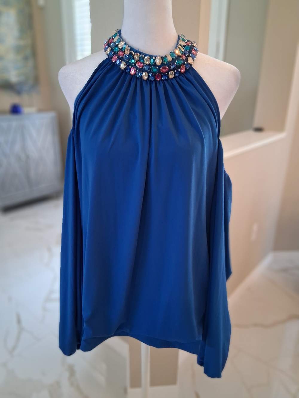 Boston Proper Jeweled Halter Top in Royal Blue